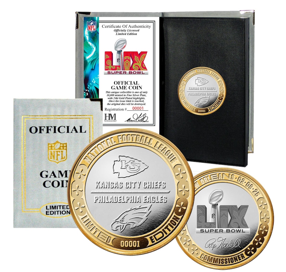 Image 712023.jpg, Product 712-023 / Price $114.99, Super Bowl LIX Chiefs vs. Eagles Gold and Silver Flip Coin from Highland Mint on TSC.ca's Sports department