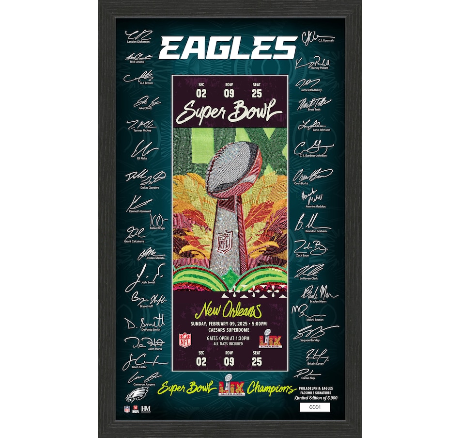 Image 712043.jpg, Product 712-043 / Price $99.99, Philadelphia Eagles Super Bowl LIX Champions Signature Ticket Frame from Highland Mint on TSC.ca's Sports department