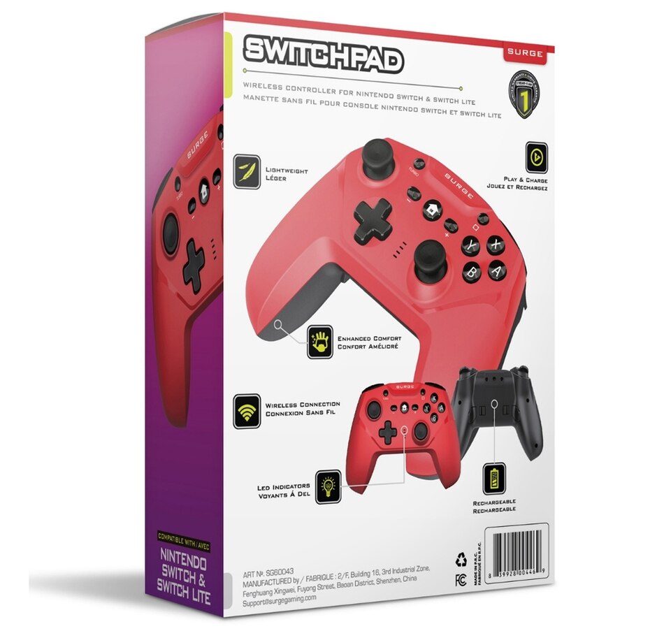Image 712655_ALTMORE4.jpg, Product 712-655 / Price $39.99, Surge SwitchPad Wireless Pro Controller for Nintendo Switch (Red) on TSC.ca's Toys & Hobbies department