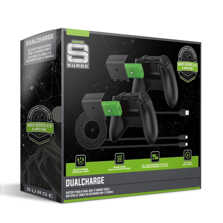 Image 712673_ALTMORE3.jpg, Product 712-673 / Price $26.99, Surge DualCharge Dual Battery Pack with Play and Charge Cable for Xbox Series X|S and One from Surge on TSC.ca's Toys & Hobbies department