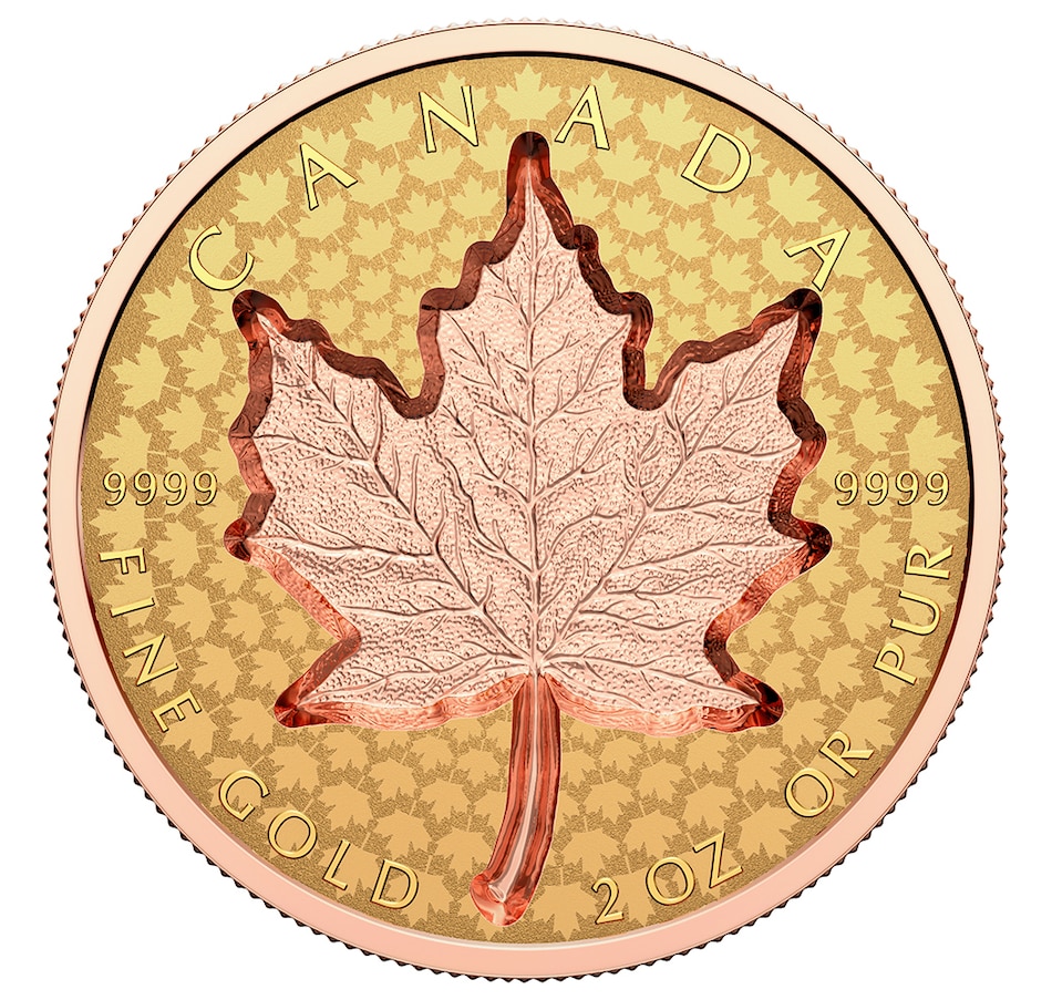 Image 712811.jpg, Product 712-811 / Price $6,999.95, 2022 Super Incuse Two-Ounce $200 Pure Gold Maple Leaf with Selective Rose Gold Plating from Royal Canadian Mint (RCM) on TSC.ca's Coins department