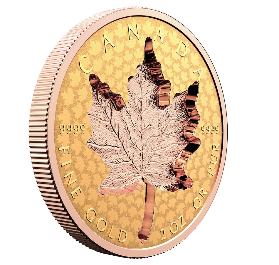 Image 712811_ALTMORE2.jpg, Product 712-811 / Price $6,999.95, 2022 Super Incuse Two-Ounce $200 Pure Gold Maple Leaf with Selective Rose Gold Plating from Royal Canadian Mint (RCM) on TSC.ca's Coins department
