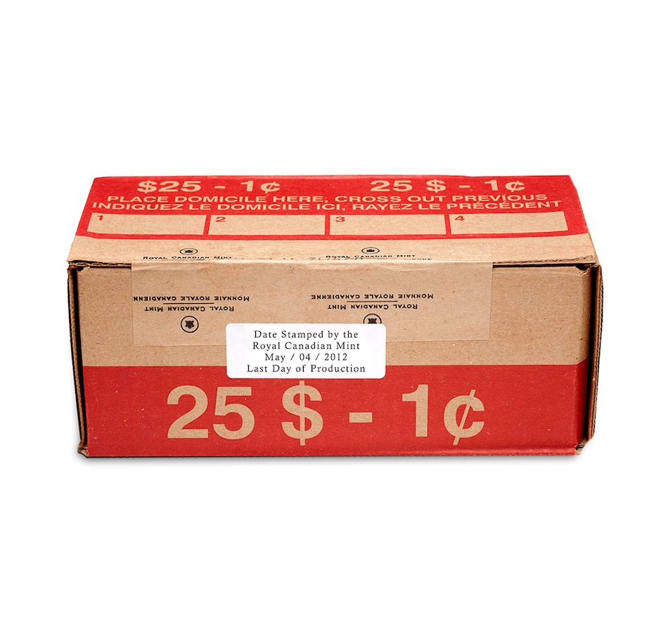 Image 712843_ALTMORE1.jpg, Product 712-843 / Price $499.95, Complete Original Royal Canadian Mint Sealed Box of 50 Rolls - Canada's Last Low-Mintage 2012 One-Cent Coins plus Bonus $20 Fine Silver Farewell to the Penny from Royal Canadian Mint (RCM) on TSC.ca's Coins department