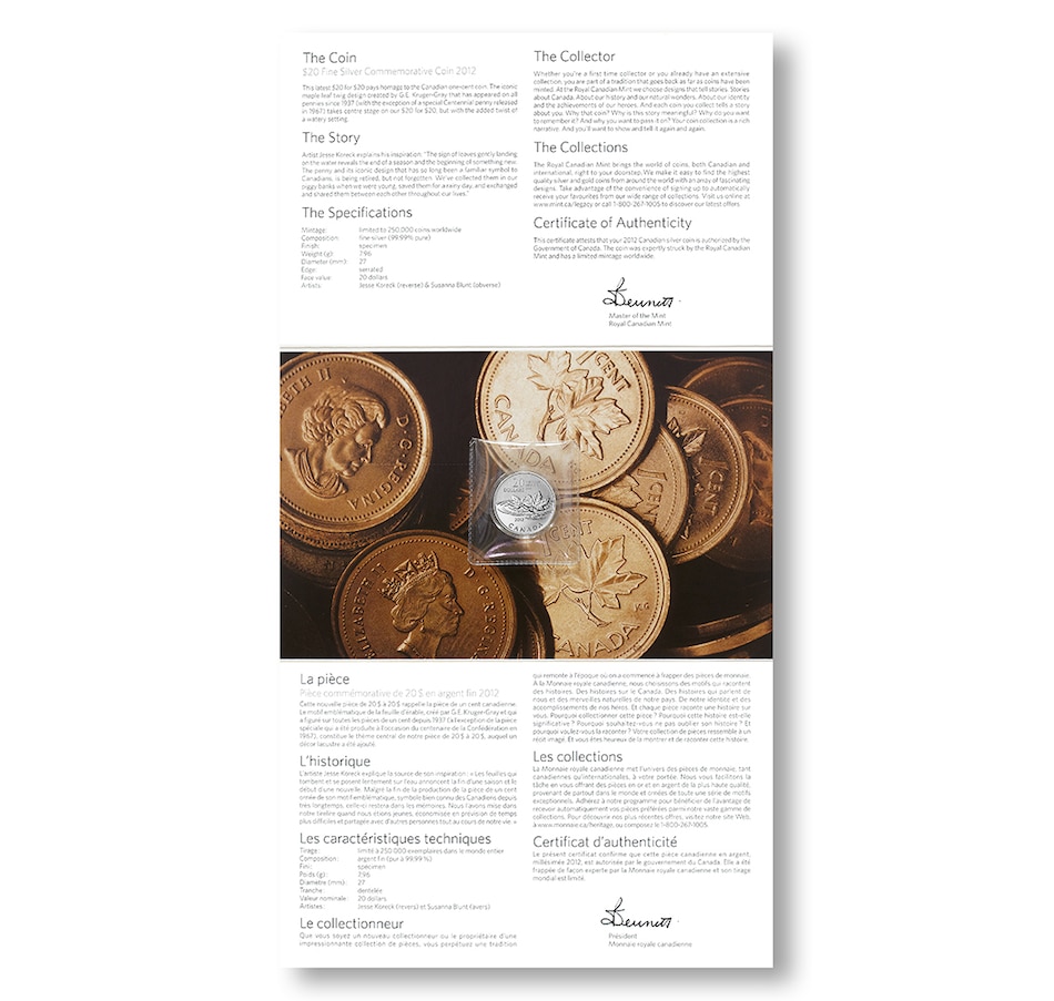 Image 712843_ALTMORE6.jpg, Product 712-843 / Price $499.95, Complete Original Royal Canadian Mint Sealed Box of 50 Rolls - Canada's Last Low-Mintage 2012 One-Cent Coins plus Bonus $20 Fine Silver Farewell to the Penny from Royal Canadian Mint (RCM) on TSC.ca's Coins department