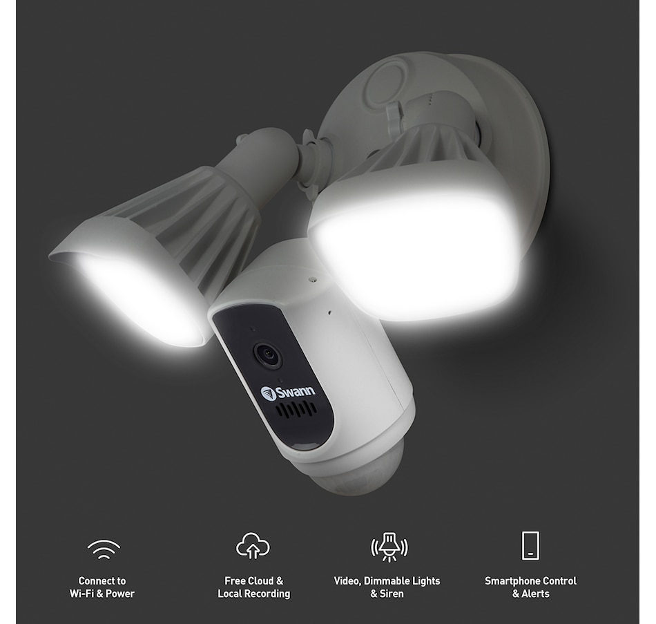 Image 713027_ALTMORE4.jpg, Product 713-027 / Price $199.99, Swann 1080p Smart Wi-Fi Floodlight Security Camera with Amazon Alexa and Google Assistant Compatibility SWIFI-FLOCAM2W from Swann on TSC.ca's Electronics department