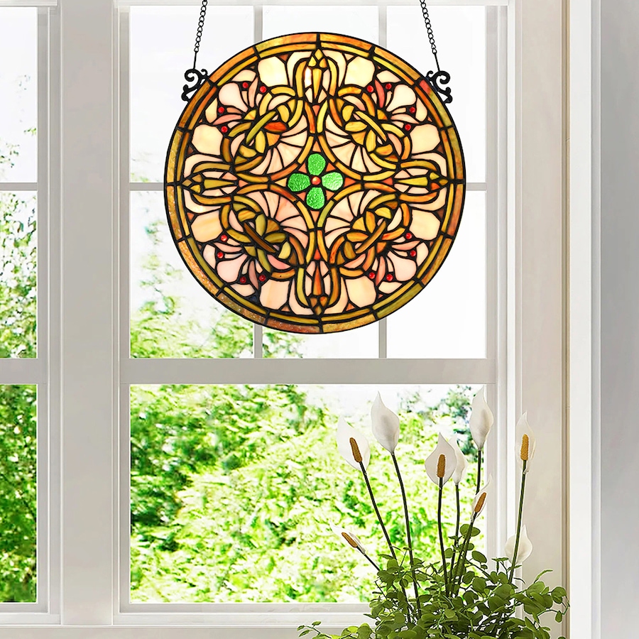 Image 713105_ALTMORE1.jpg, Product 713-105 / Price $199.99, Fine Art Lighting - Tree of Life Tiffany Style Stained Glass Window Panel (KP122), Yellow Sun Flower Design, Round Hanging Decorative Panel, 12" Diameter from Fine Art Lighting on TSC.ca's Home & Garden department