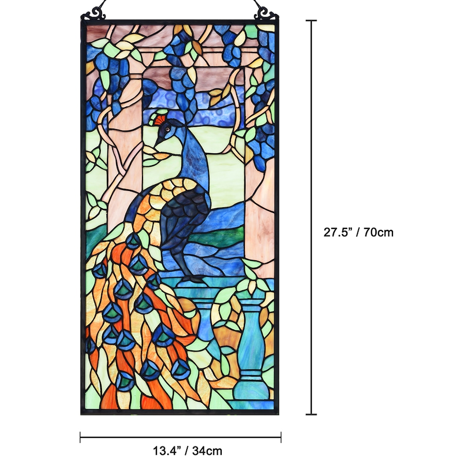Image 713106_ALTMORE1.jpg, Product 713-106 / Price $399.00, Fine Art Lighting - Handmade Tiffany Style Stained Glass Window Panel (KP315), Peacock Bird Design Suncatcher Decoration, Hanging Chain Included , Size: W14" x H28" from Fine Art Lighting on TSC.ca's Home & Garden department