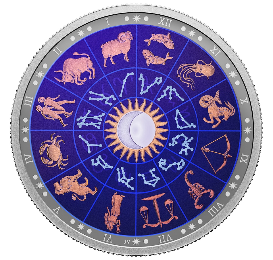 Image 713160.jpg , Product 713-160 / Price $229.95 , 2022 $30 Fine Silver Signs of the Zodiac (glow-in-the-dark, includes black light) from Royal Canadian Mint on TSC.ca's Coins department