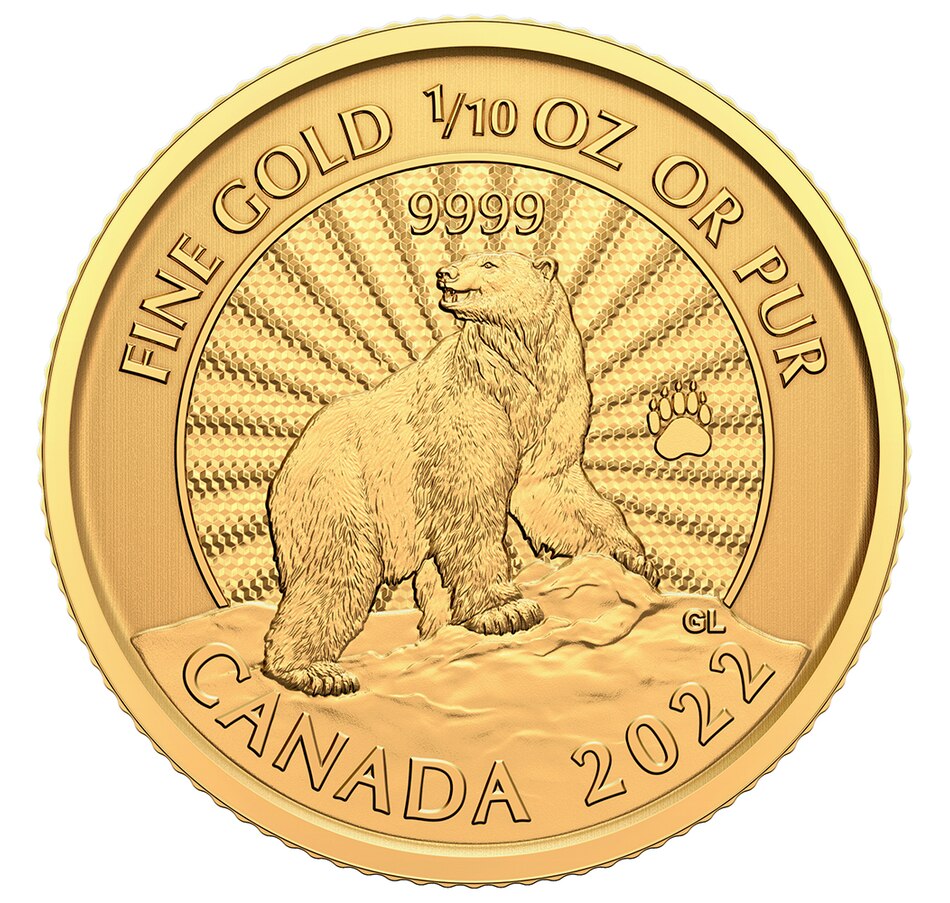 Image 713171.jpg , Product 713-171 / Price $399.95 , 2022 One-Tenth Ounce $5 Pure Gold Polar Bear Coin First-Strike Issue from Royal Canadian Mint on TSC.ca's Coins department