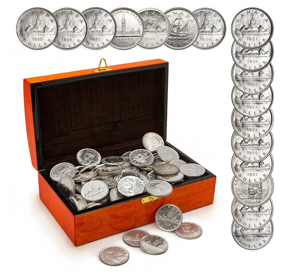 Image 713177.jpg , Product 713-177 / Price $3,888.00 , 100 Historic Silver Dollars, 1935 to 1960: The First 25 Years from Canadian Coin & Currency on TSC.ca's Coins department