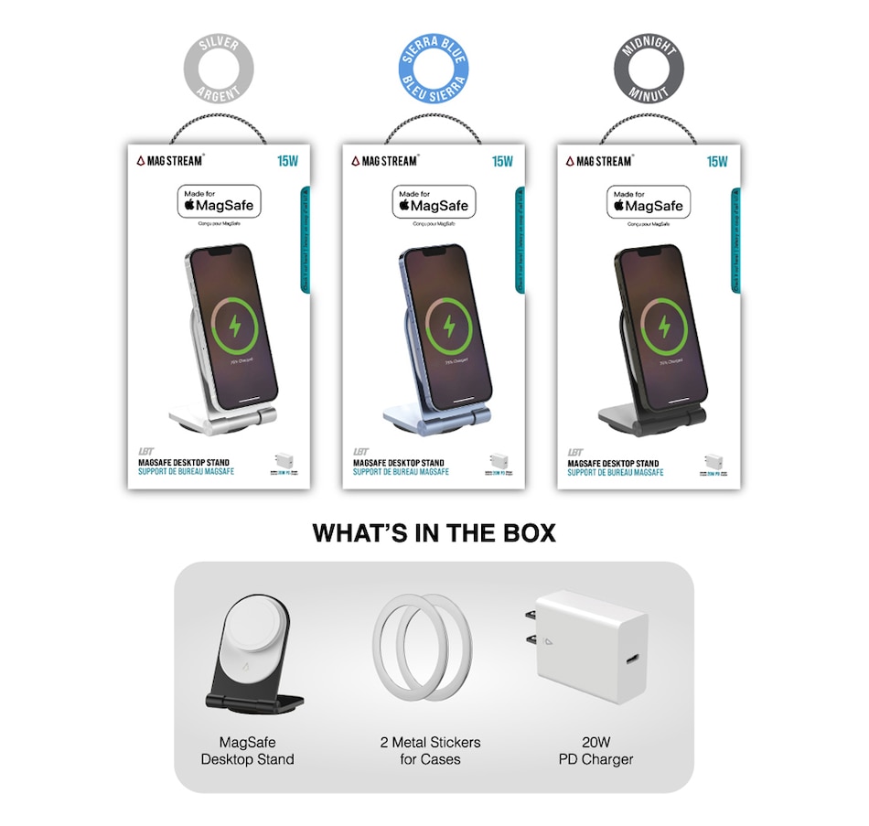 Image 713325_ALTMORE4.jpg, Product 713-325 / Price $84.99, Magstream Magsafe Desktop Wireless Charger With 20-Watt PD Adapter (silver) from LBT on TSC.ca's Electronics department