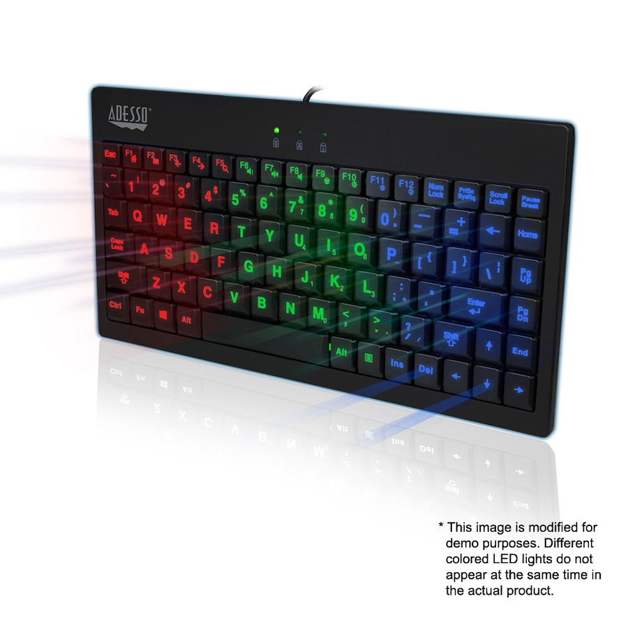 Image 713342.jpg, Product 713-342 / Price $59.99, Adesso 3-Colour Illuminated 2x Large Print Mini Keyboard from Adesso on TSC.ca's Electronics department