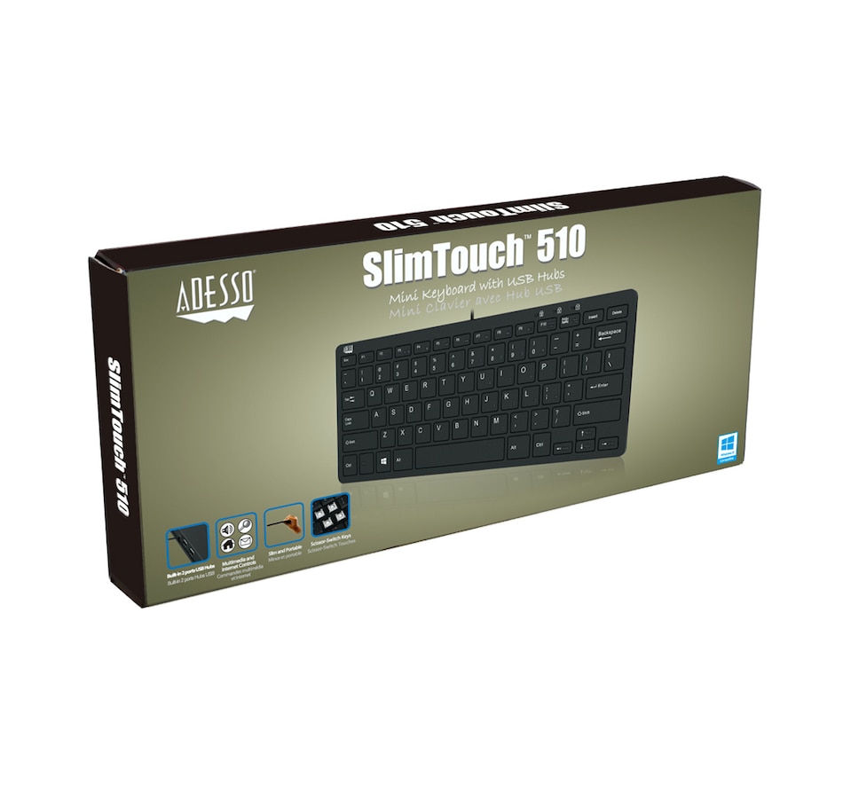 Image 713349_ALTMORE5.jpg, Product 713-349 / Price $44.99, Adesso SlimTouch Mini USB Keyboard with 2 USB Hub from Adesso on TSC.ca's Electronics department