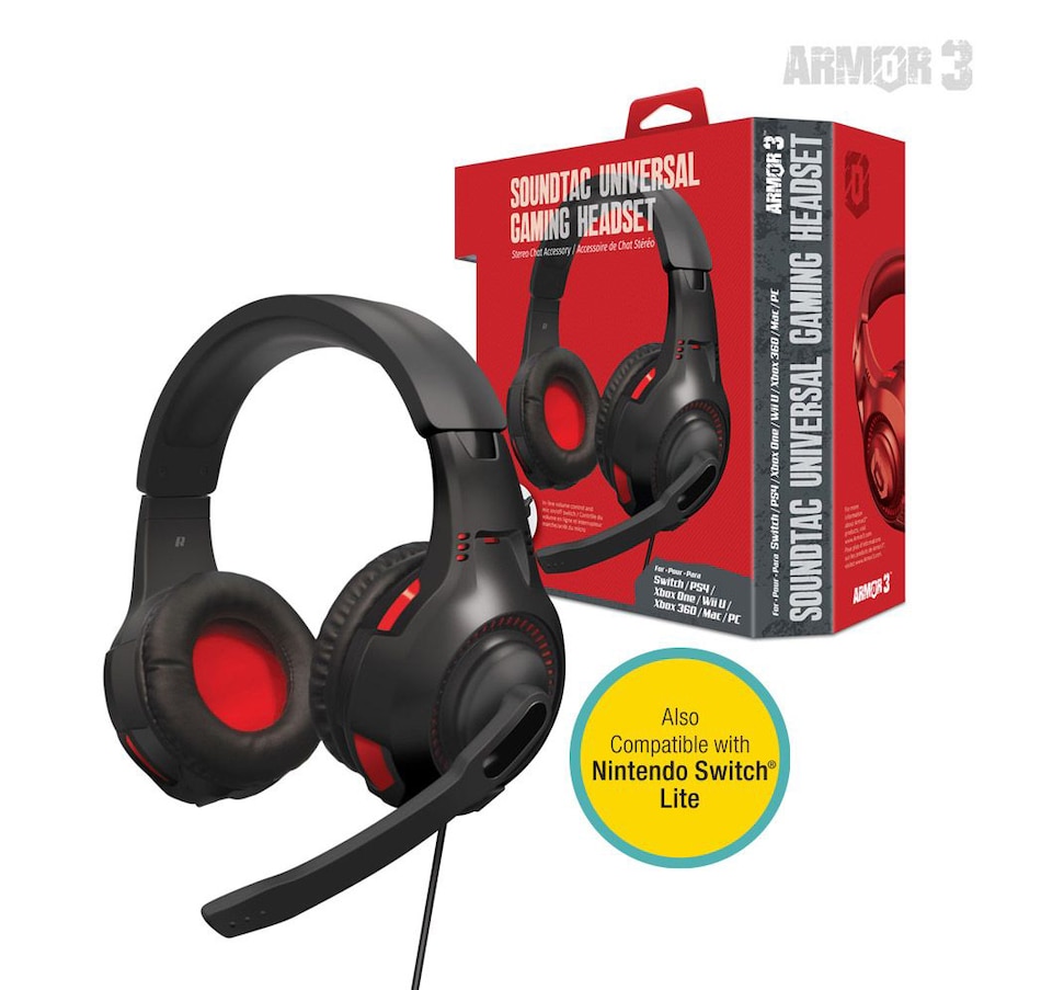 Image 713383.jpg, Product 713-383 / Price $32.99, SoundTac Universal Gaming Headset for Nintendo Switch/PS4/Xbox One/Wii U/Xbox 360/PC/Mac (Red) Armor3 on TSC.ca's Toys & Hobbies department