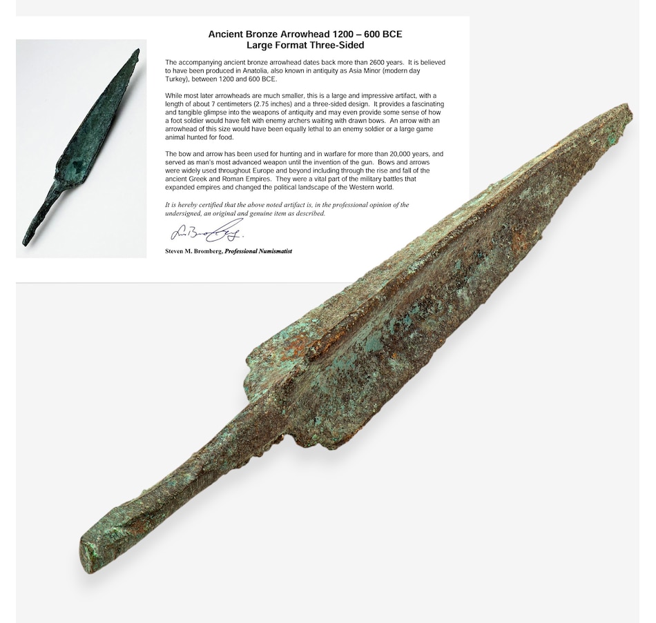 Image 713939.jpg, Product 713-939 / Price $219.95, Ancient Bronze Arrowhead 1200–600 BCE, Large Format, Three-Sided from Canadian Coin & Currency on TSC.ca's Coins department