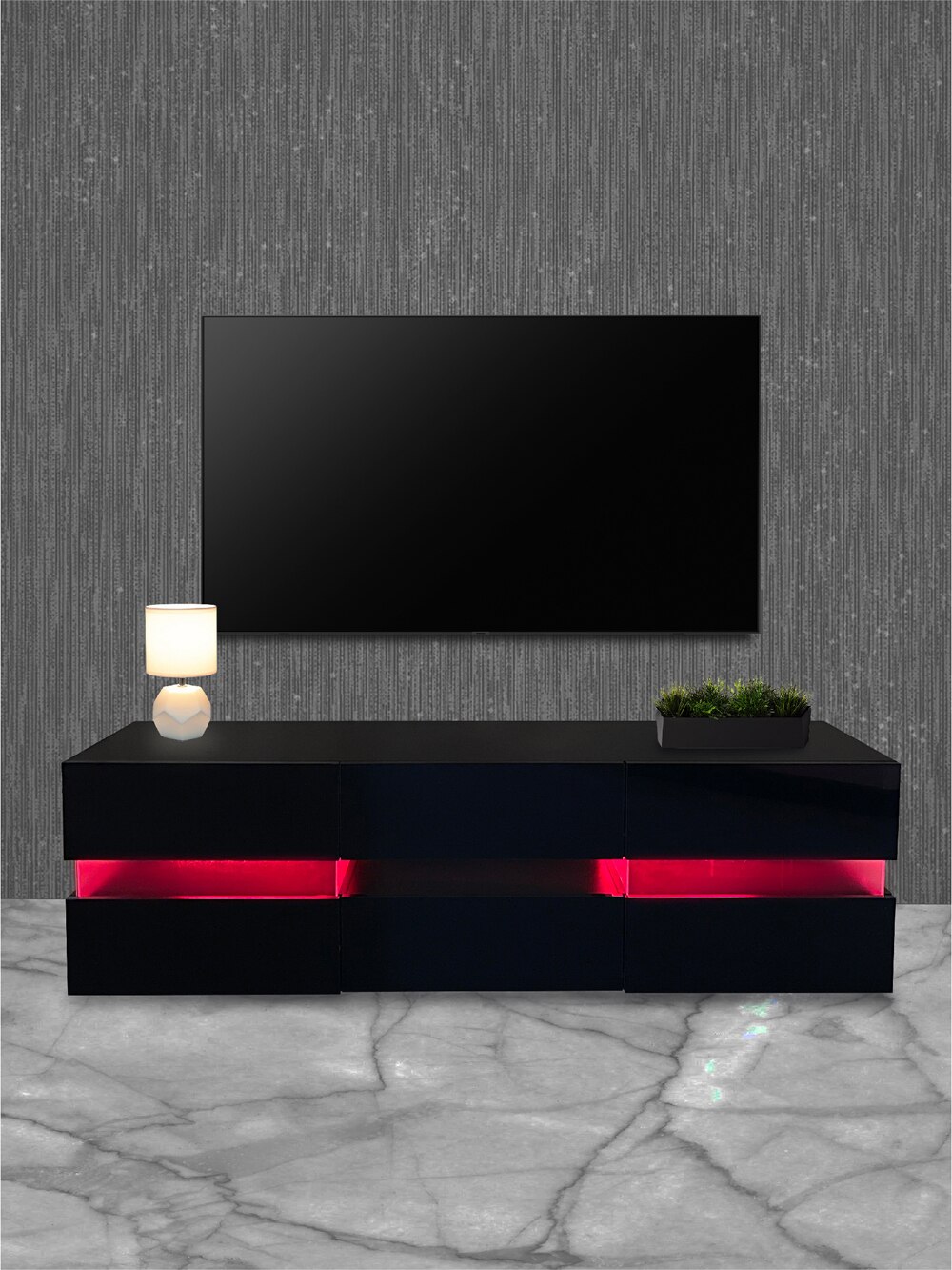 LBT Furniture TV Stand (black with red RGB LED lights)