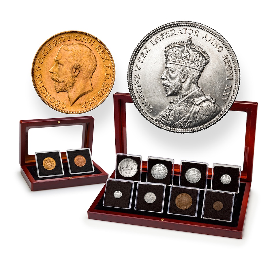 Image 714355.jpg, Product 714-355 / Price $2,695.00, High-Grade King George V Ten Piece Type Set, including a "C" Sovereign $5 Gold Coins from Canadian Coin & Currency on TSC.ca's Coins department