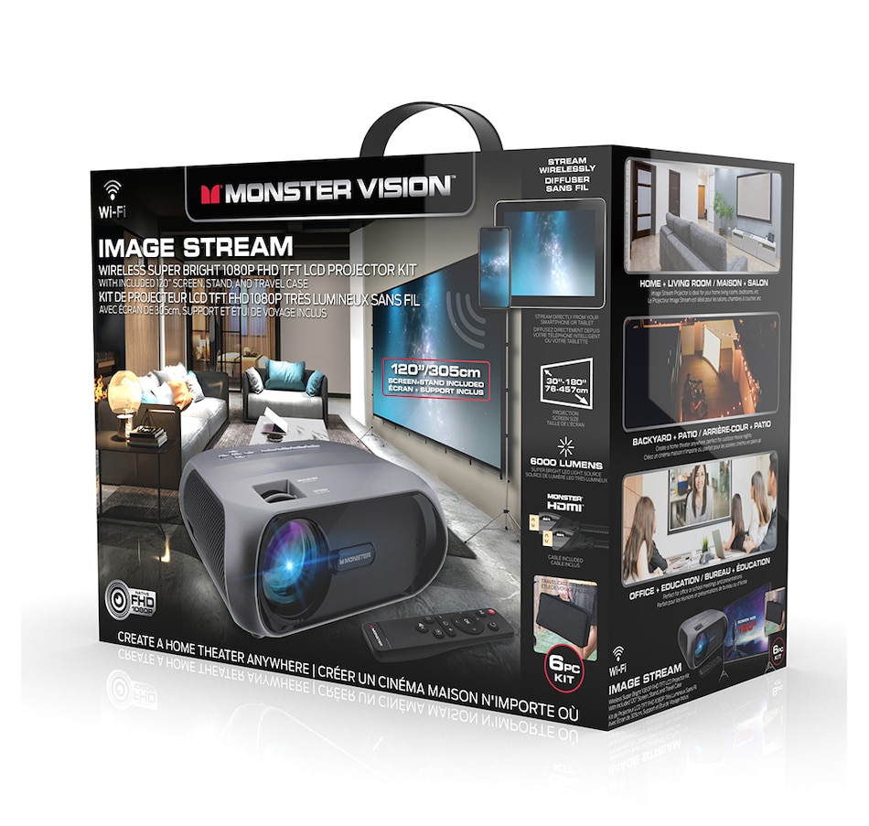 Image 714519.jpg, Product 714-519 / Price $439.99, Monster Image Stream Wireless 1080P FHD TFT LCD Projector Kit from Monster on TSC.ca's Electronics department