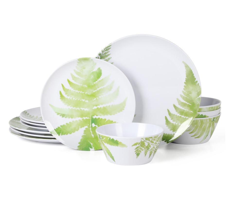 Image 715166.jpg, Product 715-166 / Price $49.99, Martha Stewart Fernview 12-Piece Melamine Dinnerware Set (4 Assorted Design Patterns) from Martha Stewart on TSC.ca's Kitchen department