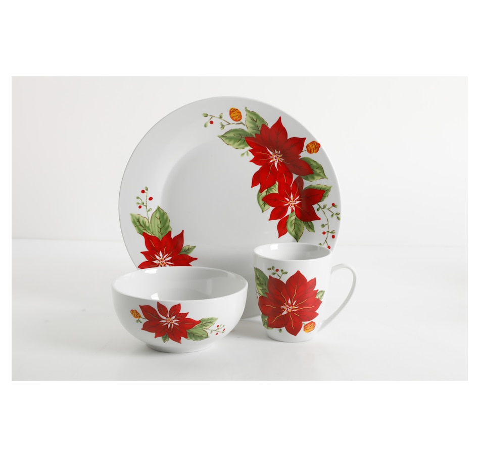 Image 715187.jpg, Product 715-187 / Price $34.99, Gibson Home Holiday Poinsettia 12-Piece Dinnerware Set from Gibson Dinnerware on TSC.ca's Kitchen department