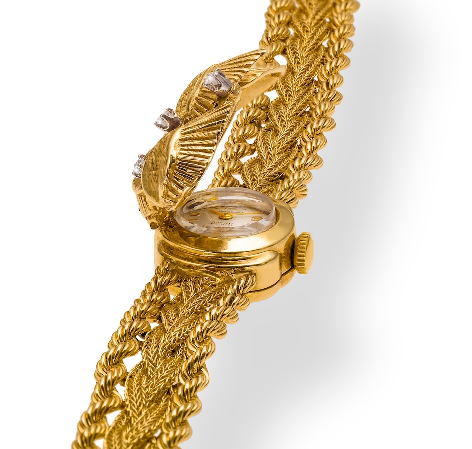 Image 715337_ALTMORE2.jpg, Product 715-337 / Price $3,295.00, Estate Originals 14KT Yellow Gold AMARYLLIS 21 JEWELS INCABLOC Swiss Made Dress Watch with Diamond-Set Cover from Estate Originals on TSC.ca's Jewellery department