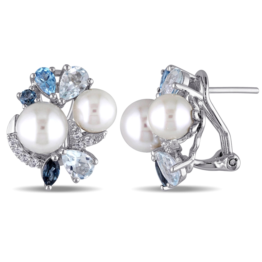 Image 715387.jpg, Product 715-387 / Price $219.99, Amour Pearls Sterling Silver 6.5-8mm Cultured Freshwater Pearl & Multi Gemstone Cluster Earrings from Amour Pearls on TSC.ca's Jewellery department