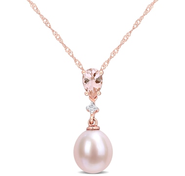 AMOUR Pearls 10K Rose Gold 8-8.5mm Cultured Freshwater Pearl & Gemstone Pendant with Chain