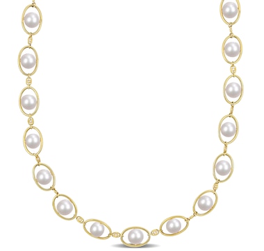 AMOUR Pearls Sterling Silver & 18K Yellow Gold Plate 8-8.5mm Cultured Freshwater Pearl & Cubic Zirconia Necklace