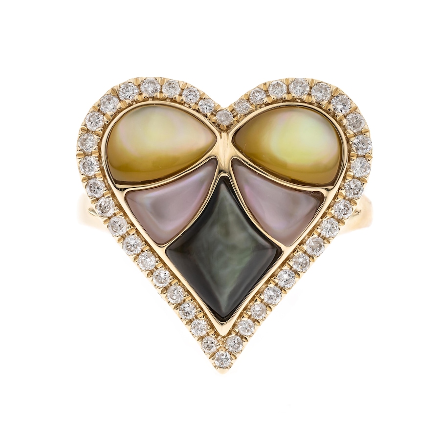 Image 715695.jpg, Product 715-695 / Price $1,539.99, Cirari 14K Yellow Gold Mother of Pearl and Diamond Heart Shape Ring from Cirari on TSC.ca's Jewellery department