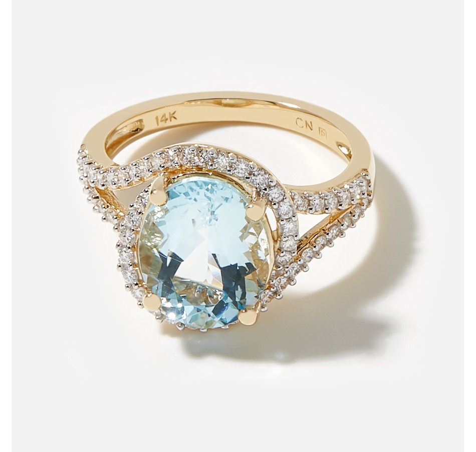 Image 715702.jpg, Product 715-702 / Price $3,149.99, 14K Yellow Gold Oval Aquamarine & Diamond Swirl Ring from The Vault on TSC.ca's Jewellery department