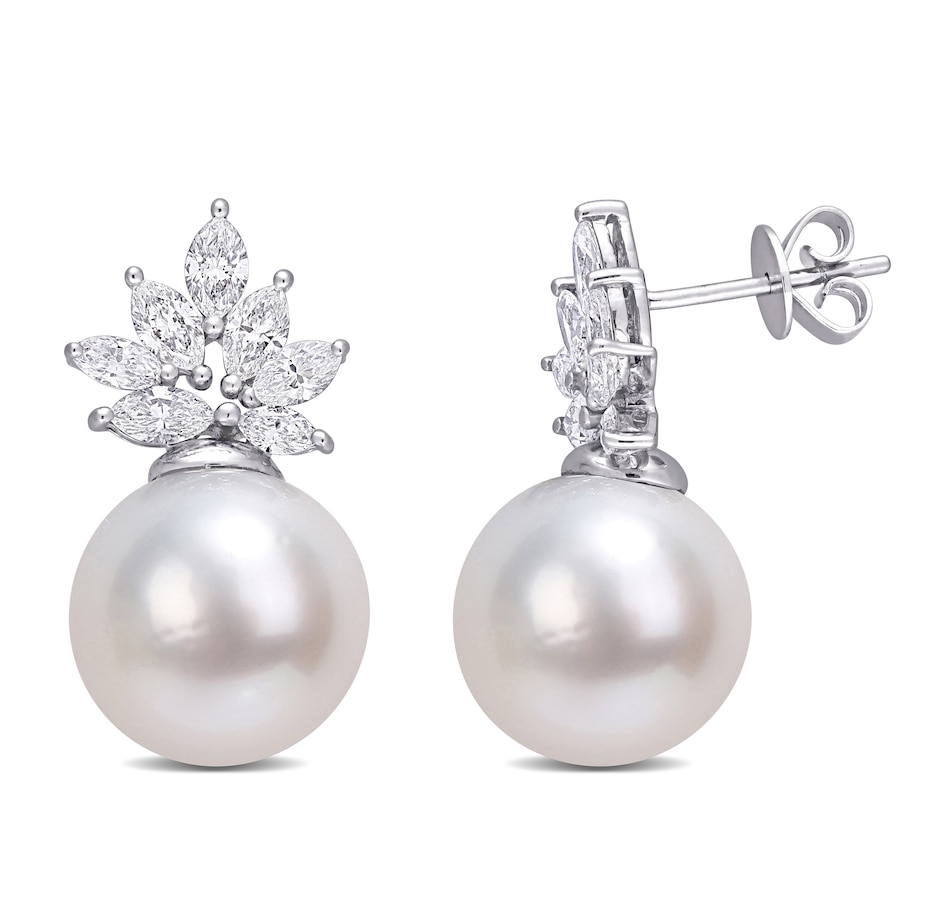 Image 715774.jpg, Product 715-774 / Price $6,999.99, 14K White Gold 11-12mm South Sea Cultured Pearl & Diamond Cluster Earrings from The Vault on TSC.ca's Jewellery department