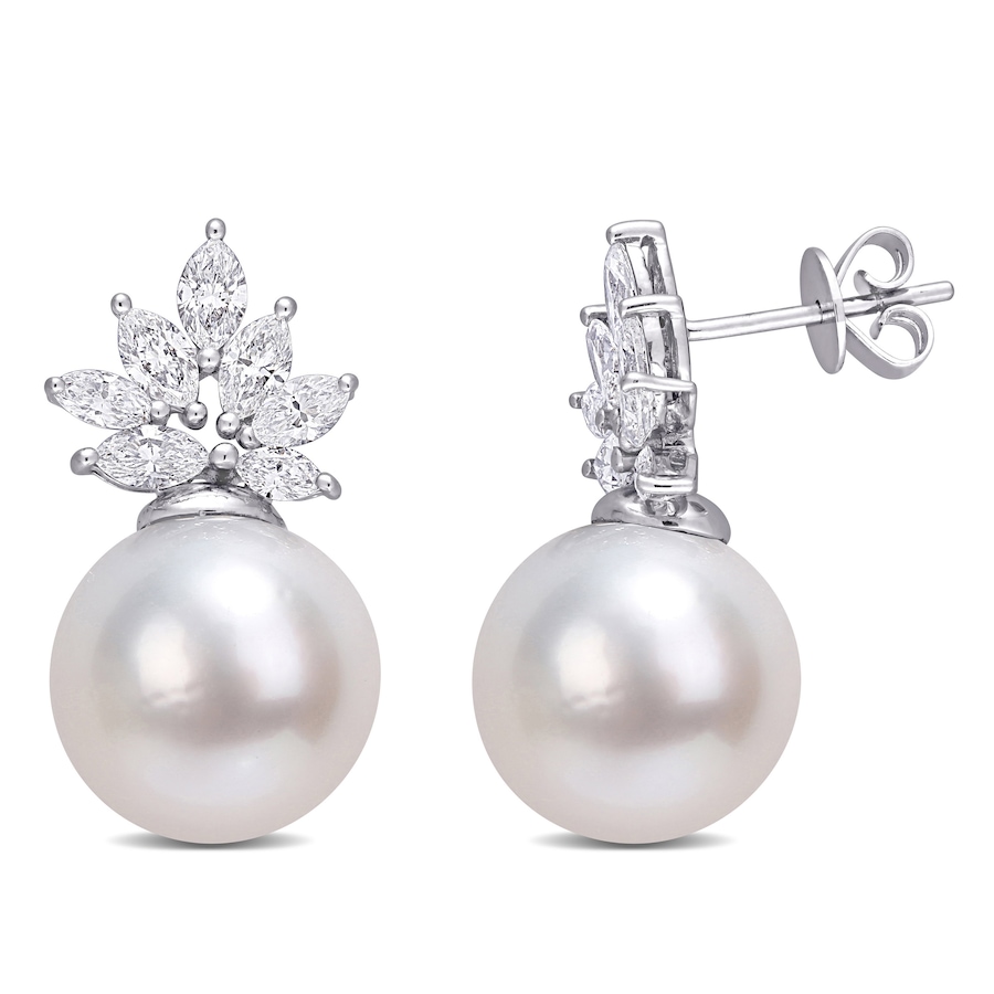 Image 715774.jpg, Product 715-774 / Price $6,999.99, 14K White Gold 11-12mm South Sea Cultured Pearl & Diamond Cluster Earrings from The Vault on TSC.ca's Jewellery department