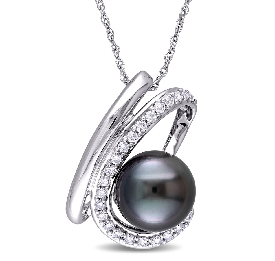 Image 715776.jpg, Product 715-776 / Price $916.00, 10K White Gold 9-9.5mm Black Tahitian Pearl & Diamond Pendant with Chain from The Vault on TSC.ca's Jewellery department
