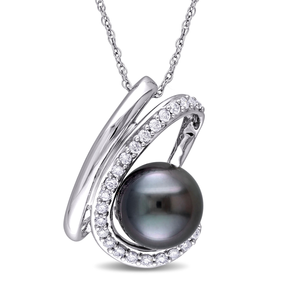 Image 715776.jpg, Product 715-776 / Price $916.00, 10K White Gold 9-9.5mm Black Tahitian Pearl & Diamond Pendant with Chain from The Vault on TSC.ca's Jewellery department