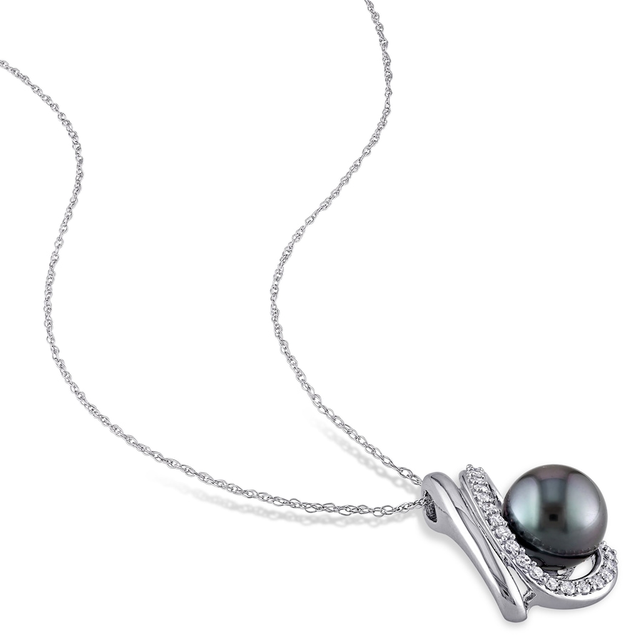 Image 715776_ALTMORE1.jpg, Product 715-776 / Price $916.00, 10K White Gold 9-9.5mm Black Tahitian Pearl & Diamond Pendant with Chain from The Vault on TSC.ca's Jewellery department
