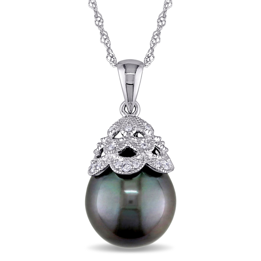Image 715777.jpg, Product 715-777 / Price $544.00, 10K White Gold 10-10.5mm Black Tahitian Pearl & Diamond Pendant with Chain from The Vault on TSC.ca's Jewellery department