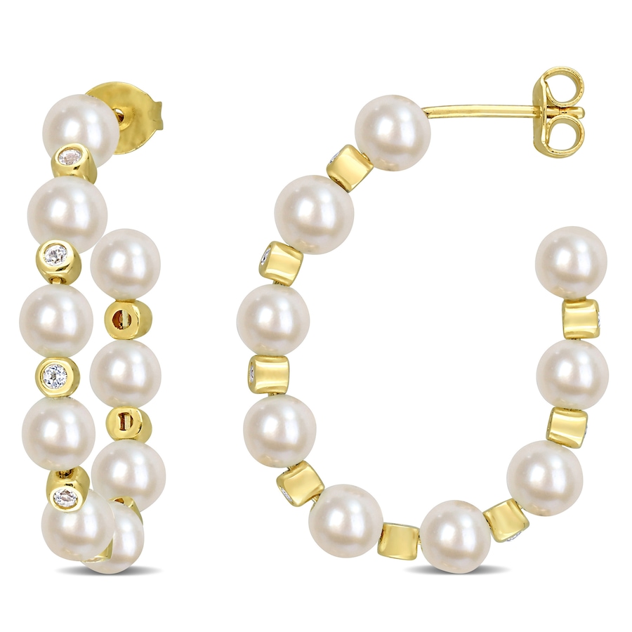 Image 715781.jpg, Product 715-781 / Price $249.99, Amour Pearls Sterling Silver/Yellow Gold Plated Cultured Freshwater Pearl And White Topaz Beaded Hoop Earrings from Amour Pearls on TSC.ca's Jewellery department