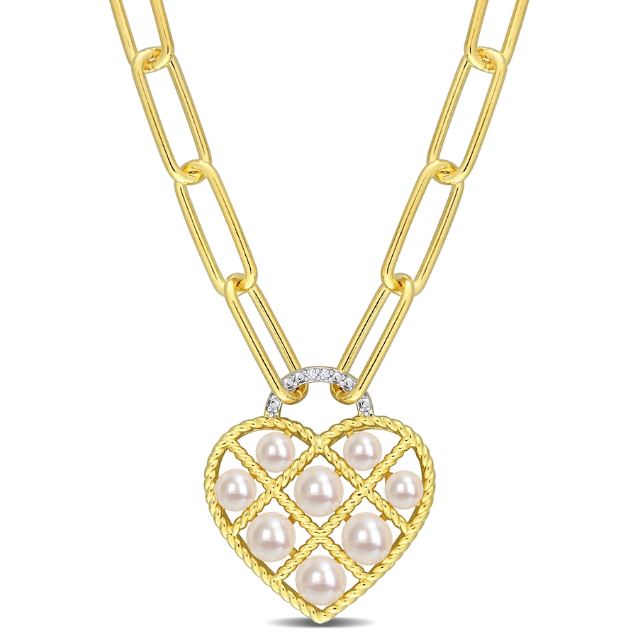 Image 715785.jpg, Product 715-785 / Price $299.99, Amour Pearls Sterling Silver/Yellow Gold Plate Cultured Freshwater Pearl And Diamond Accent Heart Paperclip Chain Link Necklace from Amour Pearls on TSC.ca's Jewellery department