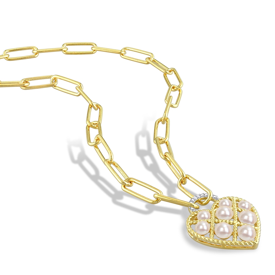 Image 715785_ALTMORE1.jpg, Product 715-785 / Price $299.99, Amour Pearls Sterling Silver/Yellow Gold Plate Cultured Freshwater Pearl And Diamond Accent Heart Paperclip Chain Link Necklace from Amour Pearls on TSC.ca's Jewellery department