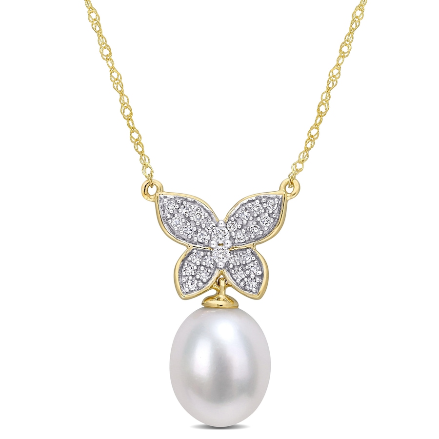 Image 715787.jpg, Product 715-787 / Price $419.99, Amour Pearls 10K Yellow Gold Cultured Freshwater Pearl And Diamond Butterfly Drop Pendant With Chain from Amour Pearls on TSC.ca's Jewellery department