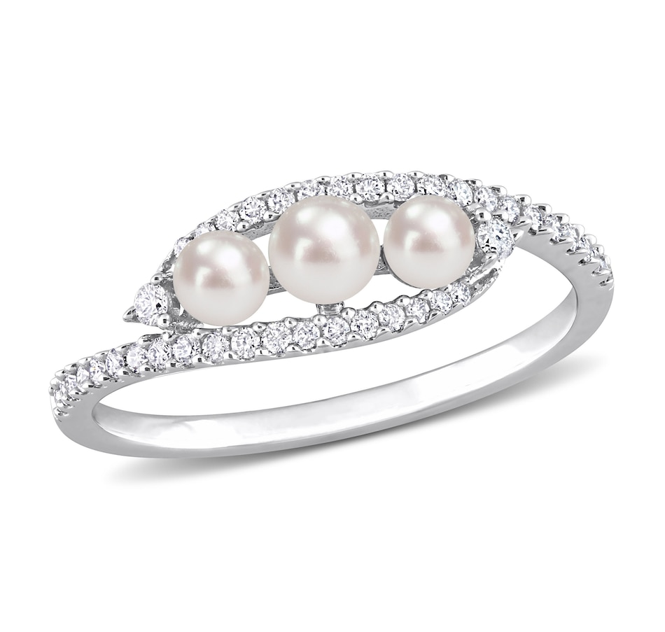 Image 715788.jpg, Product 715-788 / Price $979.99, Amour Pearls 14K White Gold Cultured Freshwater Pearl And Diamond Bypass Ring from Amour Pearls on TSC.ca's Jewellery department