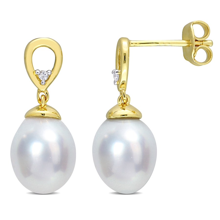 Image 715791.jpg, Product 715-791 / Price $219.99, Amour Pearls Sterling Silver/Yellow Gold Plated 8mm-9mm Cultured South Sea Pearl And White Topaz Drop Earrings from Amour Pearls on TSC.ca's Jewellery department