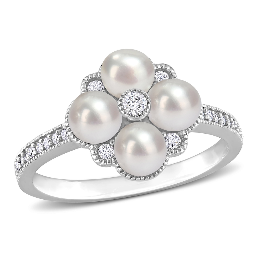Image 715794.jpg, Product 715-794 / Price $999.99, Amour Pearls 14K White Gold Cultured Freshwater Pearl And Diamond Cluster Halo Ring from Amour Pearls on TSC.ca's Jewellery department