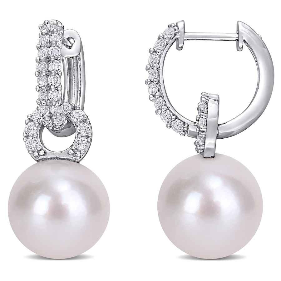 Image 715797.jpg, Product 715-797 / Price $229.99, Amour Pearls Sterling Silver 11mm-12mm Cultured Freshwater Pearl And White Topaz Hoop Earrings from Amour Pearls on TSC.ca's Jewellery department