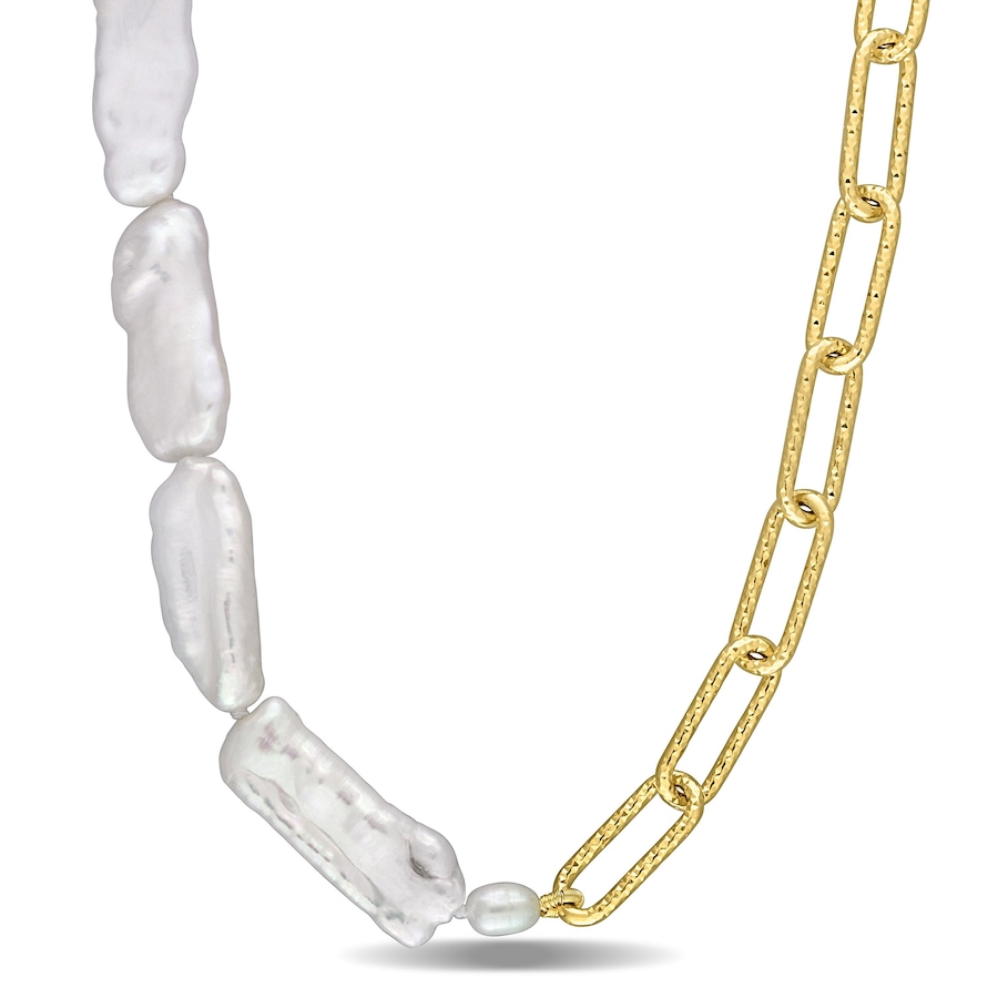 Image 715806.jpg, Product 715-806 / Price $229.99, Amour Pearls Sterling Silver/18K Yellow Gold Plate Cultured Freshwater Keshi Pearl And 7mm Link Chain Necklace from Amour Pearls on TSC.ca's Jewellery department