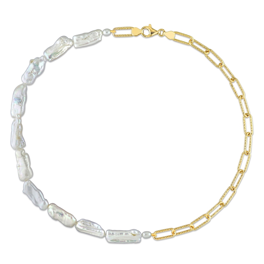 Image 715806_ALTMORE1.jpg, Product 715-806 / Price $229.99, Amour Pearls Sterling Silver/18K Yellow Gold Plate Cultured Freshwater Keshi Pearl And 7mm Link Chain Necklace from Amour Pearls on TSC.ca's Jewellery department