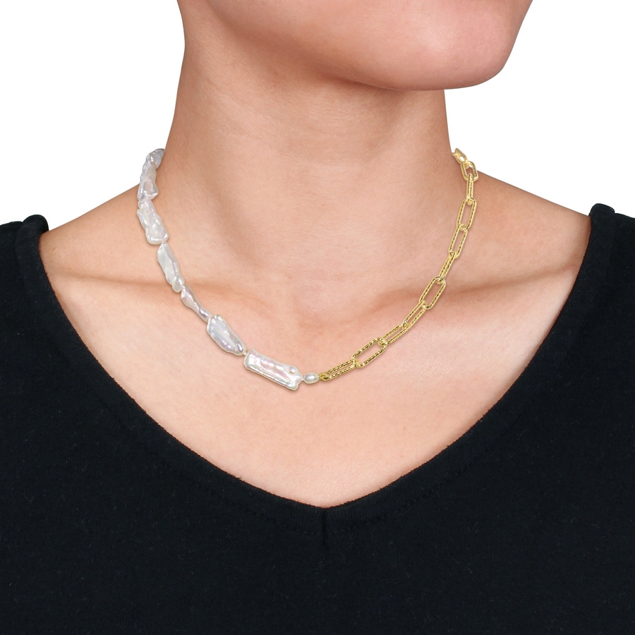 Image 715806_ALTMORE3.jpg, Product 715-806 / Price $229.99, Amour Pearls Sterling Silver/18K Yellow Gold Plate Cultured Freshwater Keshi Pearl And 7mm Link Chain Necklace from Amour Pearls on TSC.ca's Jewellery department