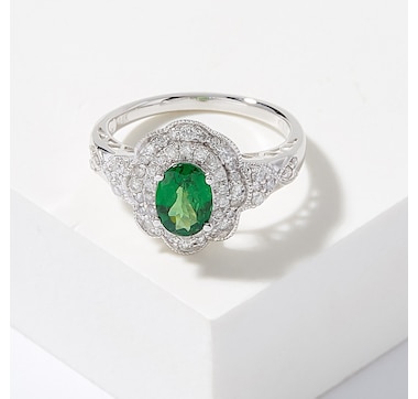 Gem Creations 14K White Gold Tsavorite and Diamond Ring