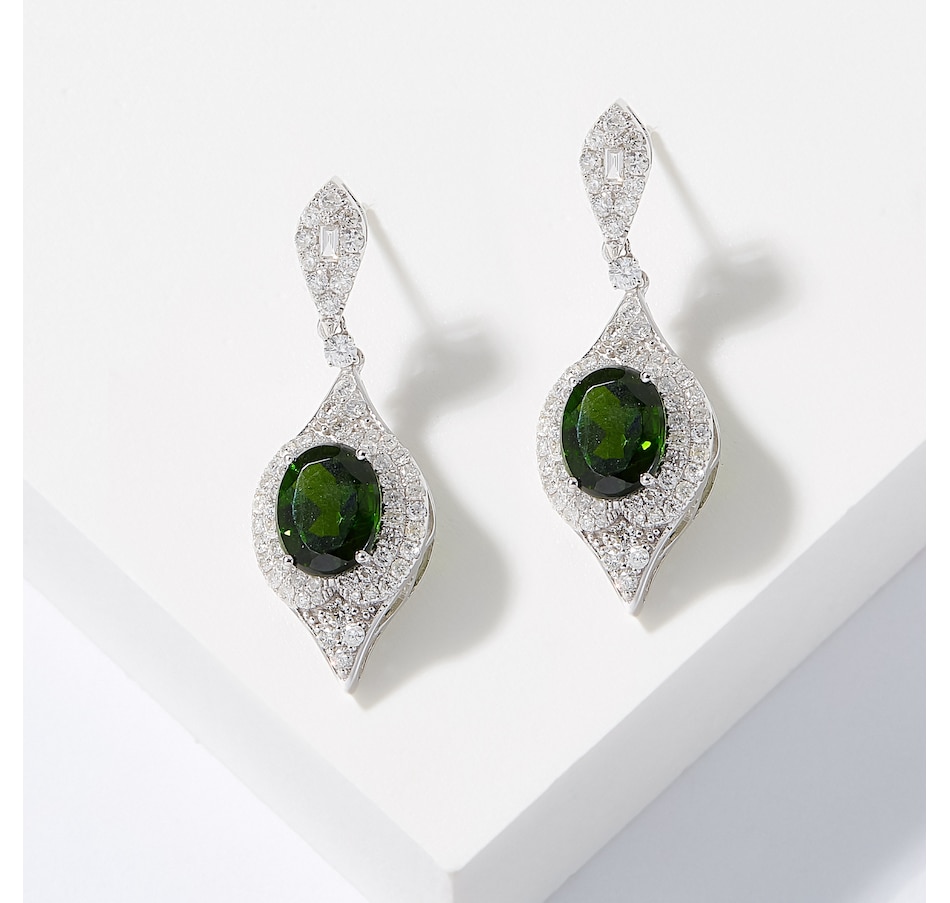 Image 715811.jpg, Product 715-811 / Price $3,499.99, Gem Creations 14K White Gold Chrome Diopside & Diamond Drop Earrings from Best of Gems on TSC.ca's Jewellery department