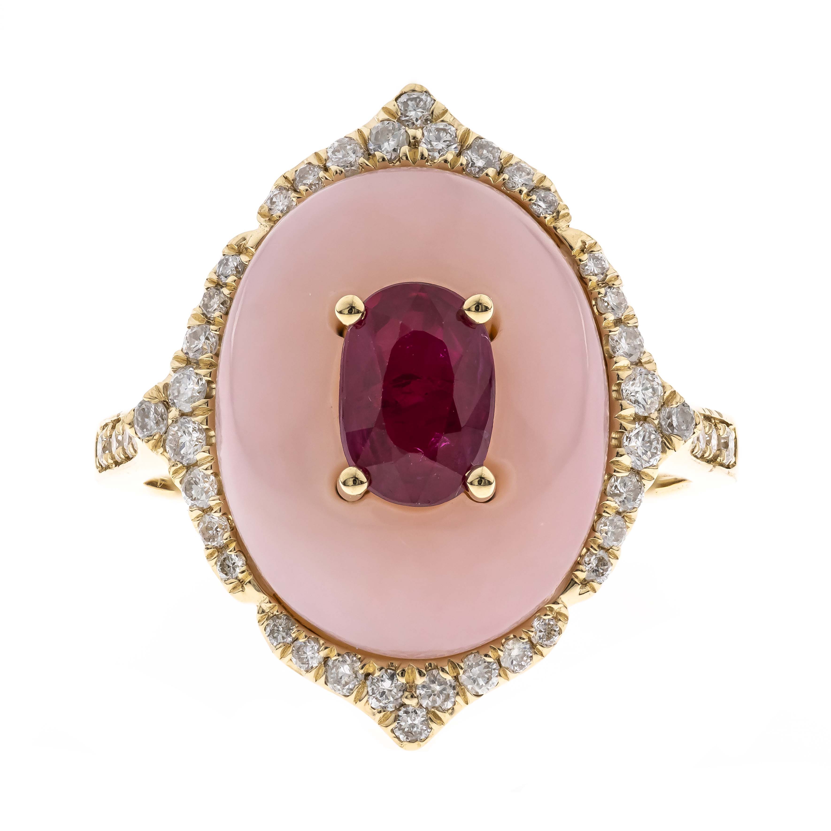 CIRARI 14K Gold 14x10mm Pink Opal & Diamond Pendant w/ Chain, 6.8 grams main image 0